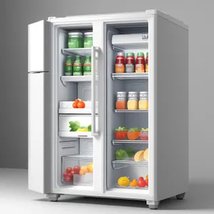 Modern Open-Door Refrigerator: Sleek White Cooling System