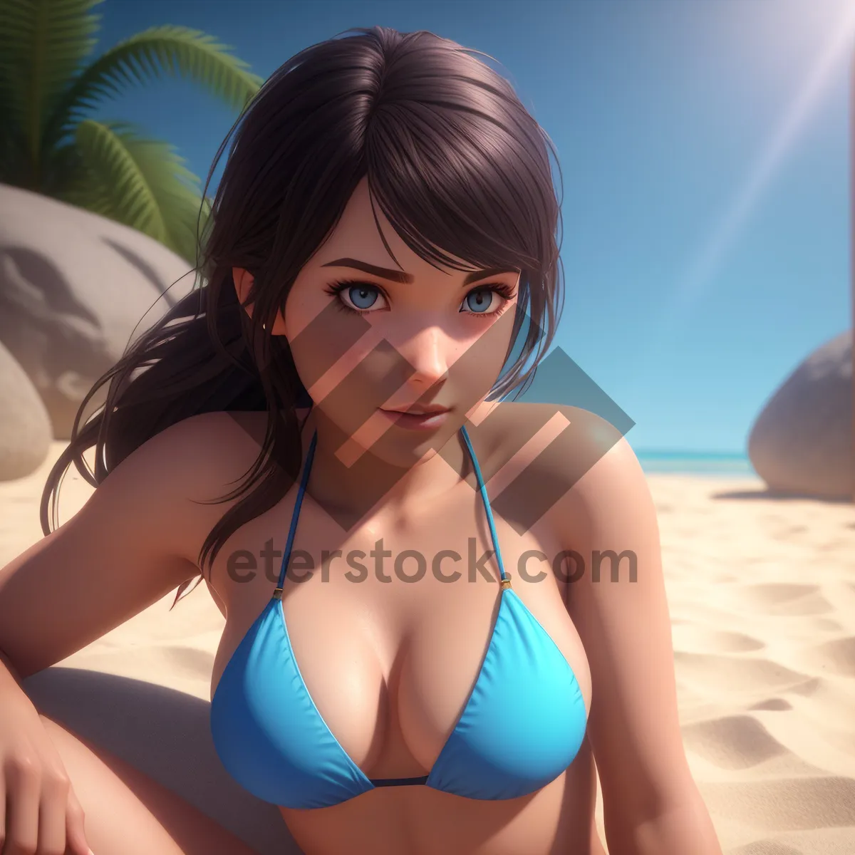 Picture of Beach Chic: Stunning Brunette in Sensual Bikini