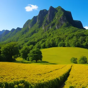 Golden Fields: Vibrant Rapeseed Landscape Under a Blue Sky