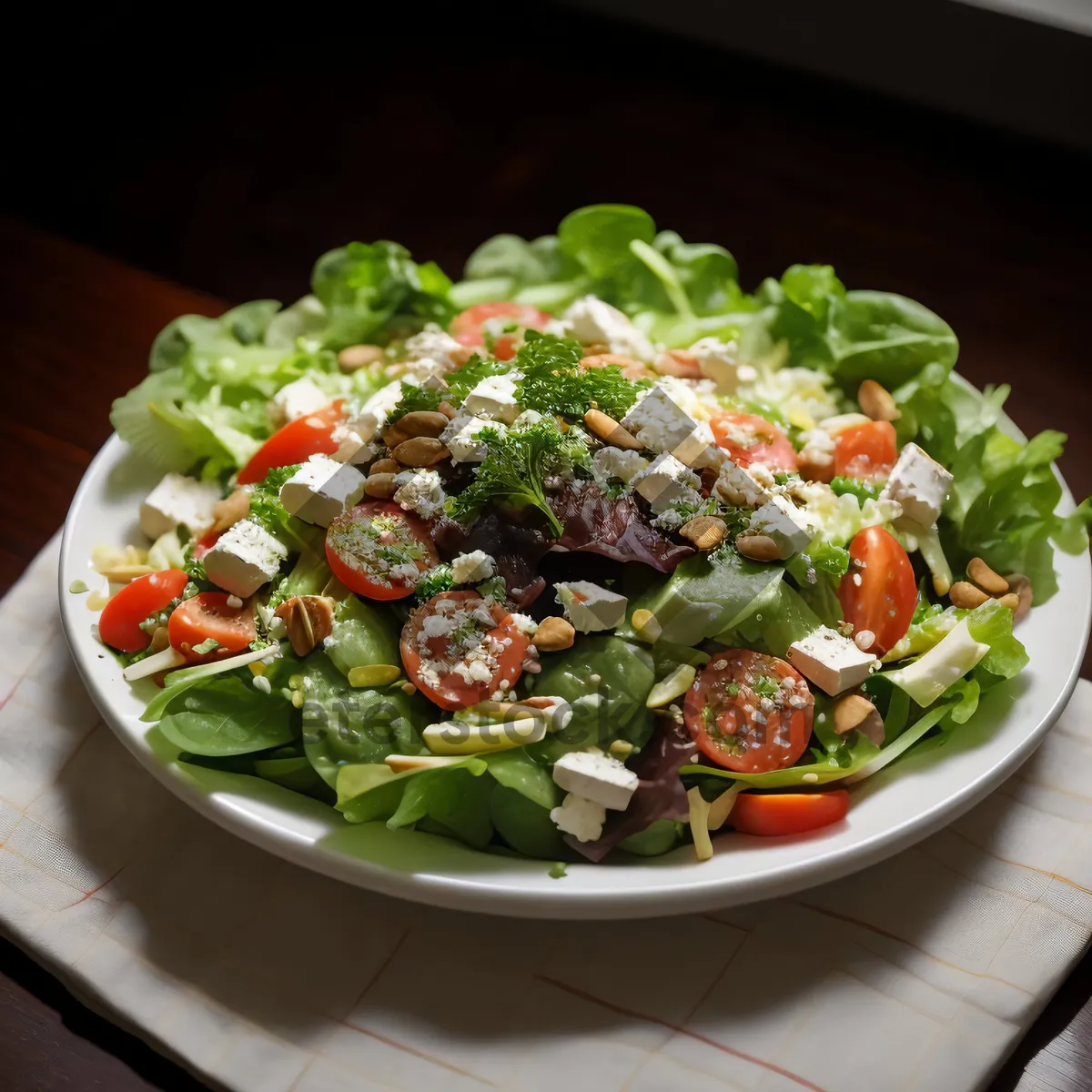 Picture of Fresh and Healthy Salad Plate with Cheese and Vegetables