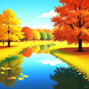 Golden Summer Horizon with Oak and Maple Trees