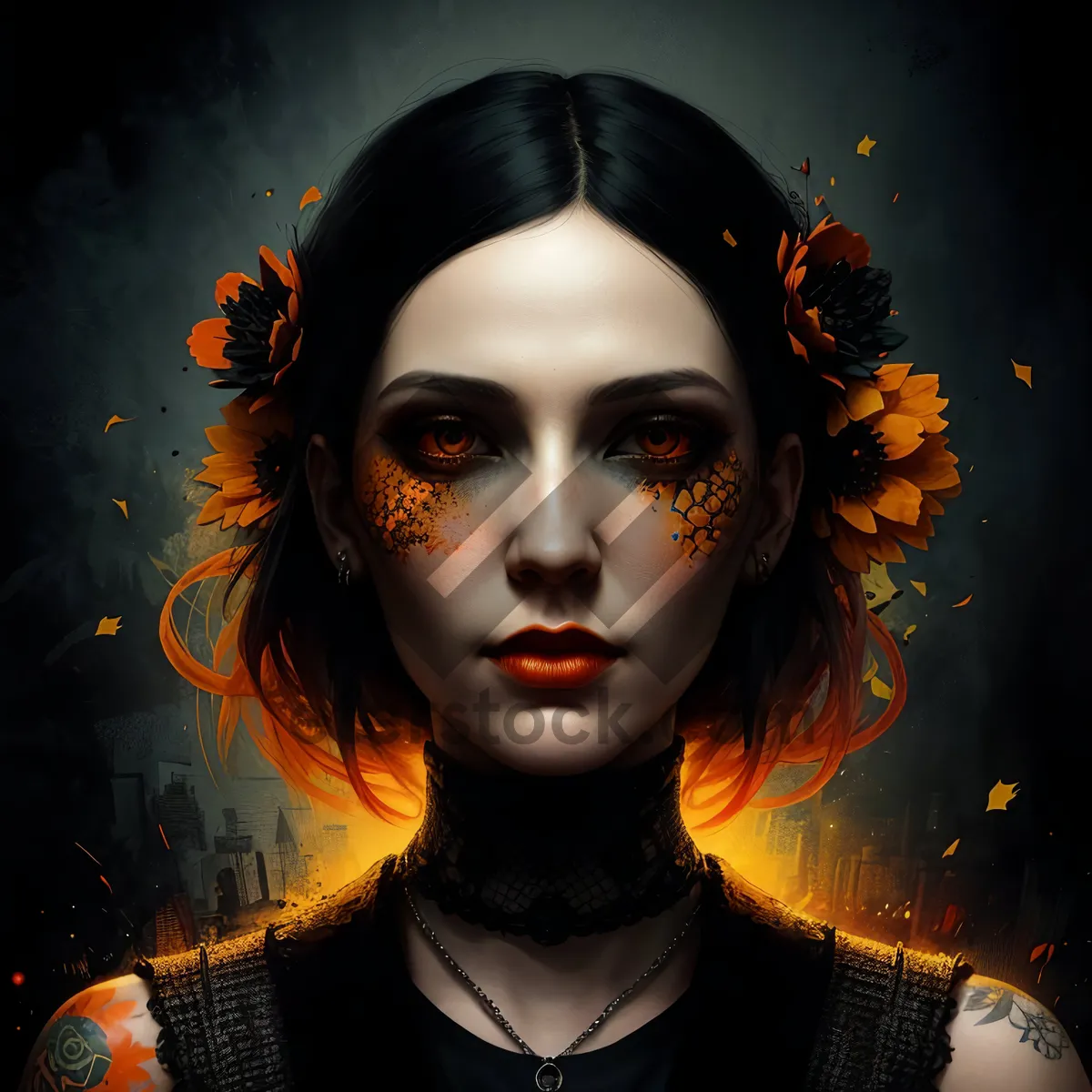 Picture of Beautiful Sorcerer Lady with Sensual Black Mask Portrait.