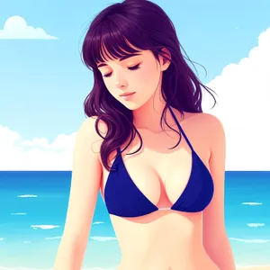 Sultry Brunette in Stylish Bikini Exuding Confidence
