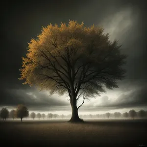 Sunset Silhouette in Rural Landscape