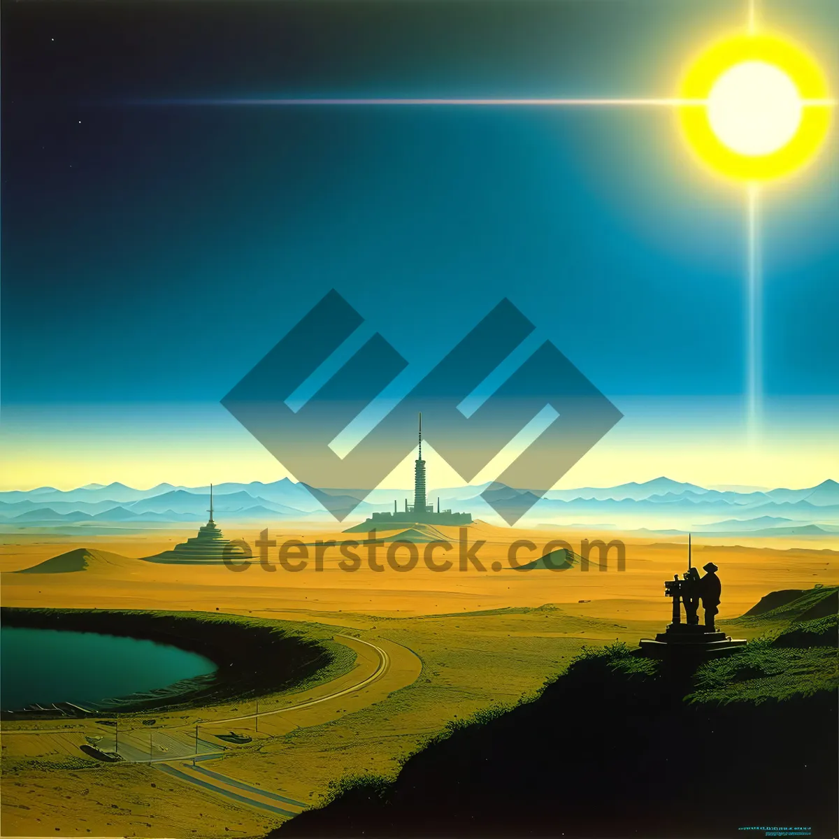 Picture of Golden Horizon: A Tranquil Sunset Over the Rural Meadow