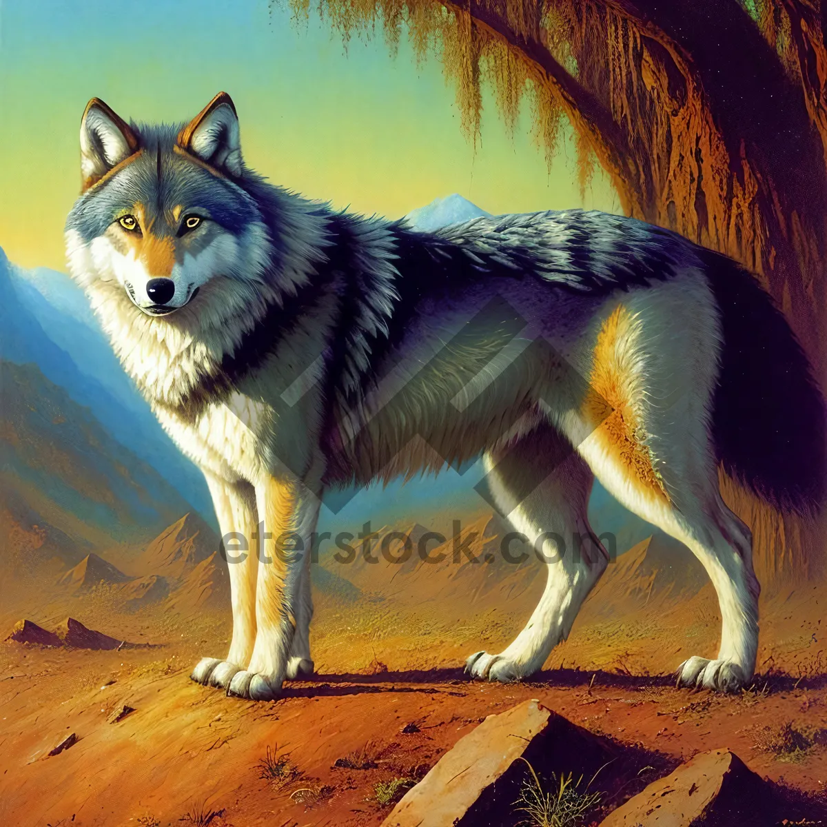 Picture of Wild Canine with Intense Gaze: Timber Wolf