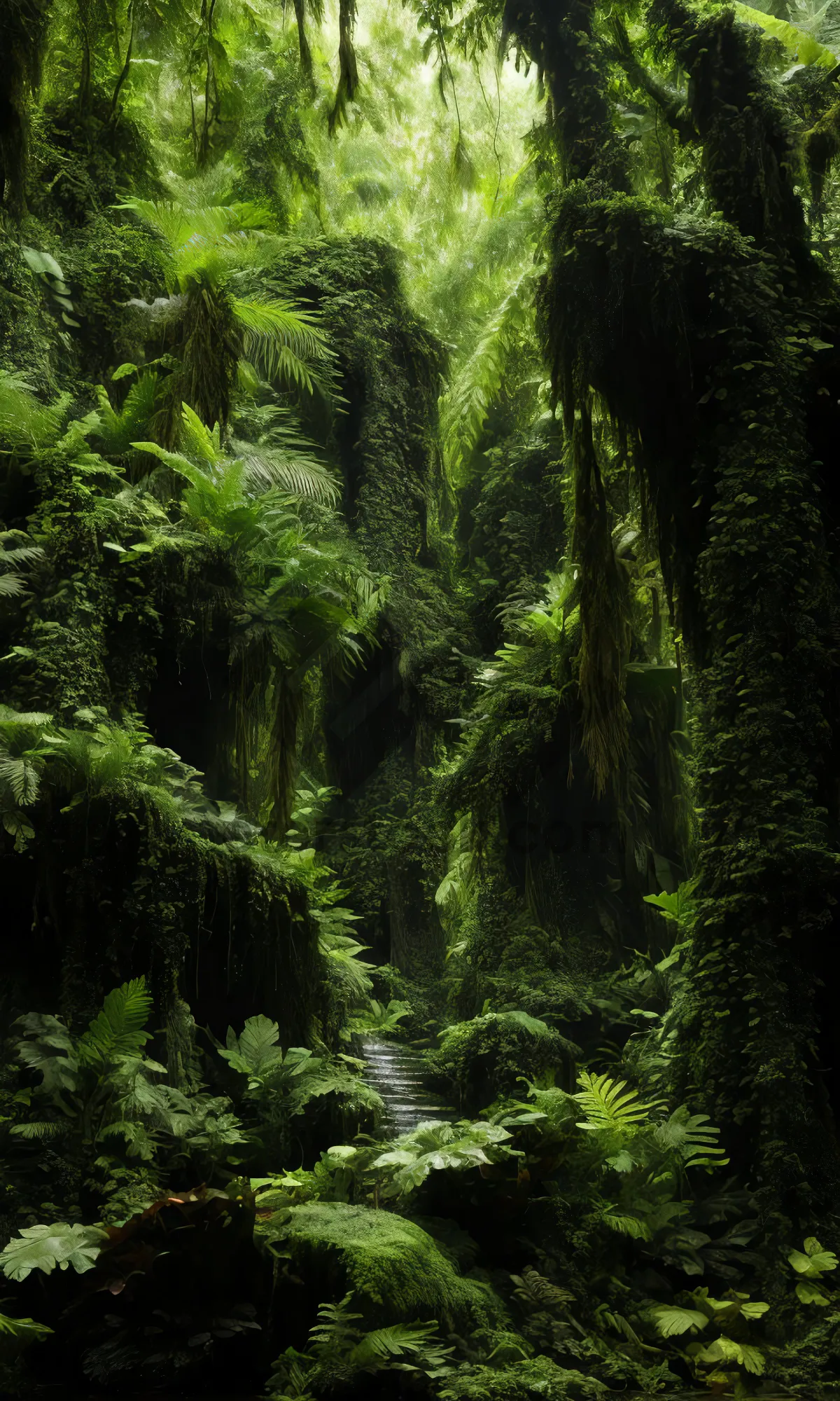 Picture of Tropical forest foliage in lush woodsy landscape.