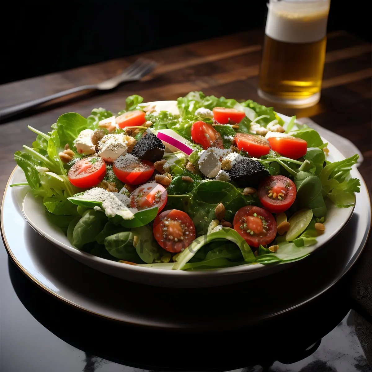 Picture of Fresh Vegetable Salad Plate with Olive Oil Dressing