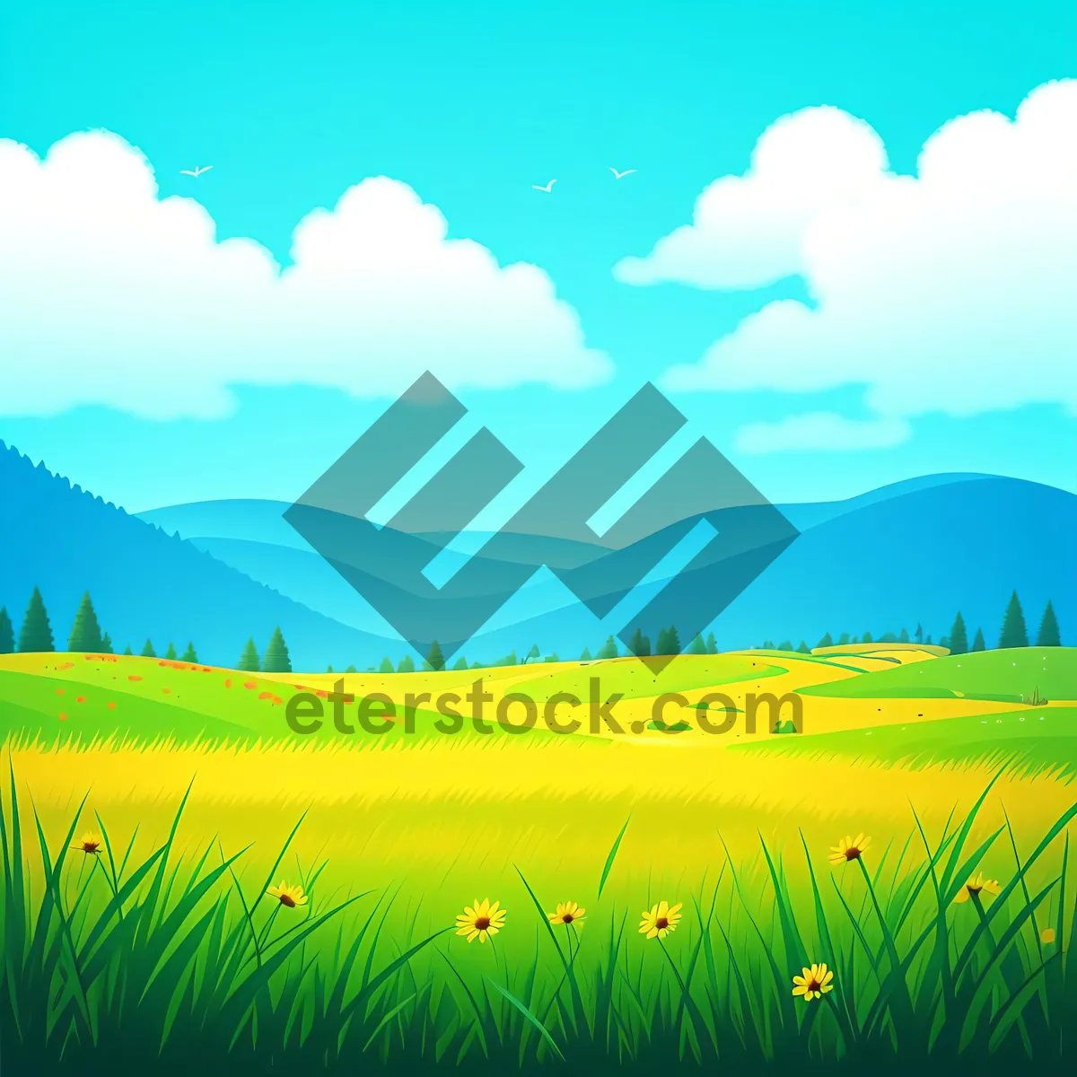 Picture of Colorful Meadow Landscape Under Clear Blue Sky