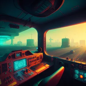 Digital flight simulator in immersive 3D cockpit.