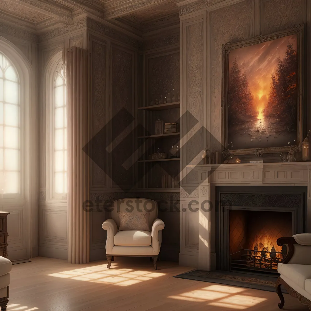 Picture of Cozy Living Room with Stylish Fireplace