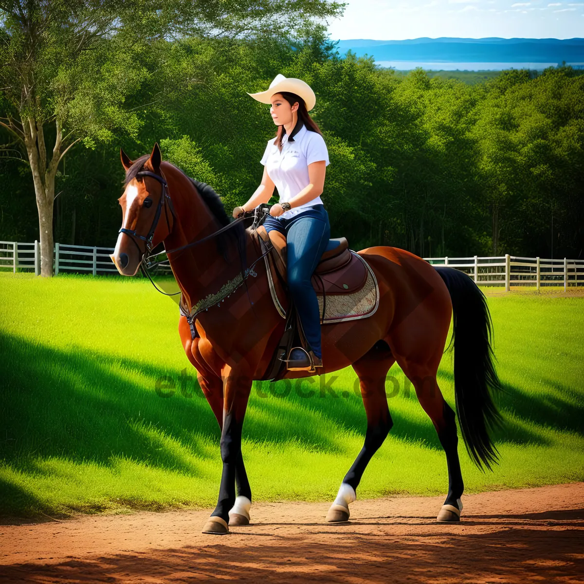 Picture of Thoroughbred Stallion Galloping in Meadow