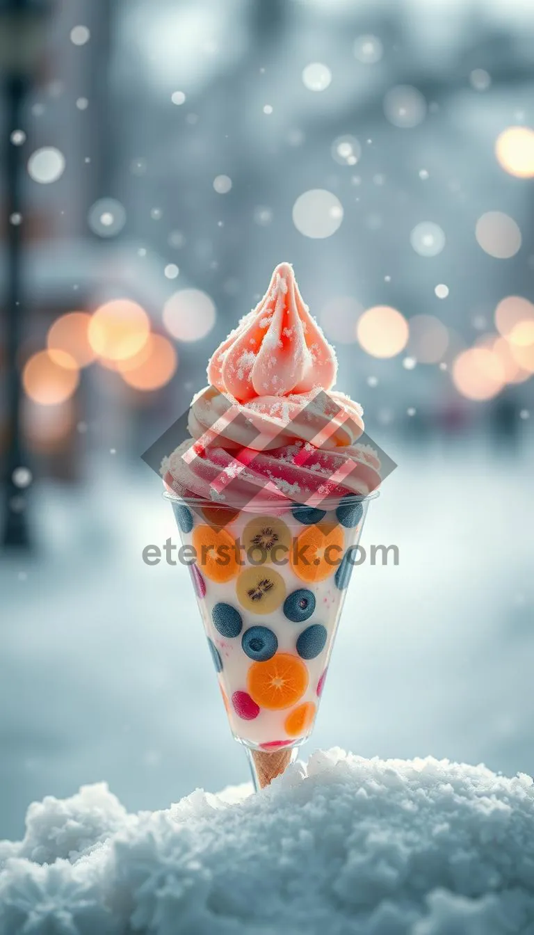 Picture of Delicious strawberry ice cream cone dessert