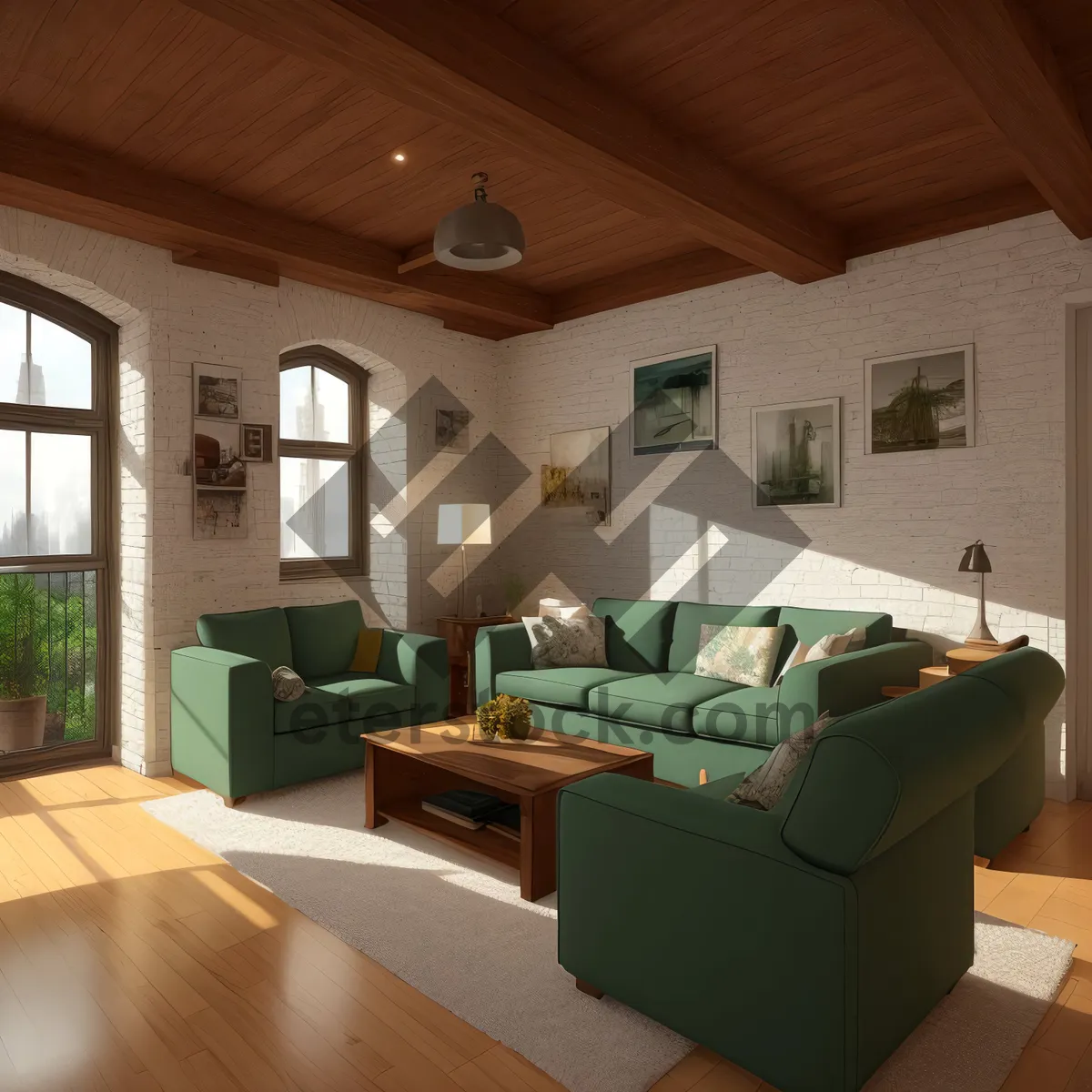 Picture of Modern Wood Chair with Cozy Lamp by the Window