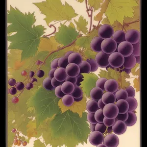 Autumn Harvest: Purple Grape Cluster in Vineyard