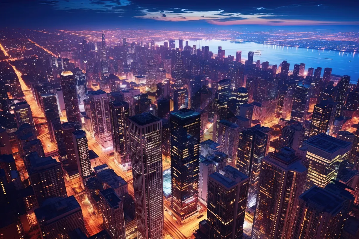 Picture of City Financial District at Sunset with Skyscrapers