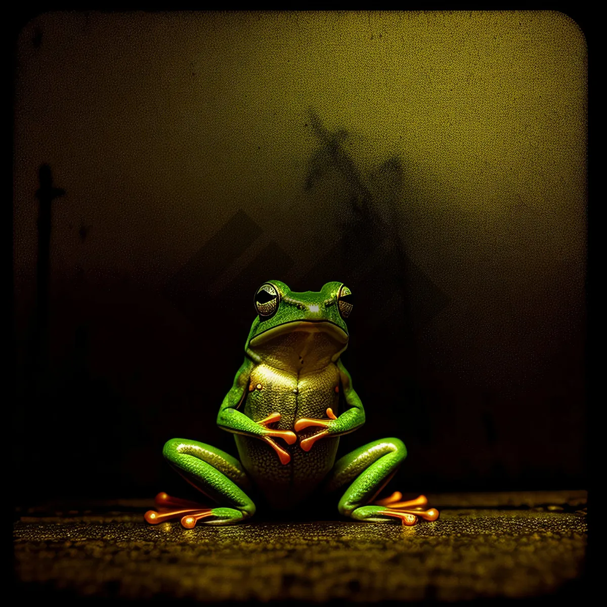 Picture of Whimsical Frog Lampshade Illuminates with Soft Light