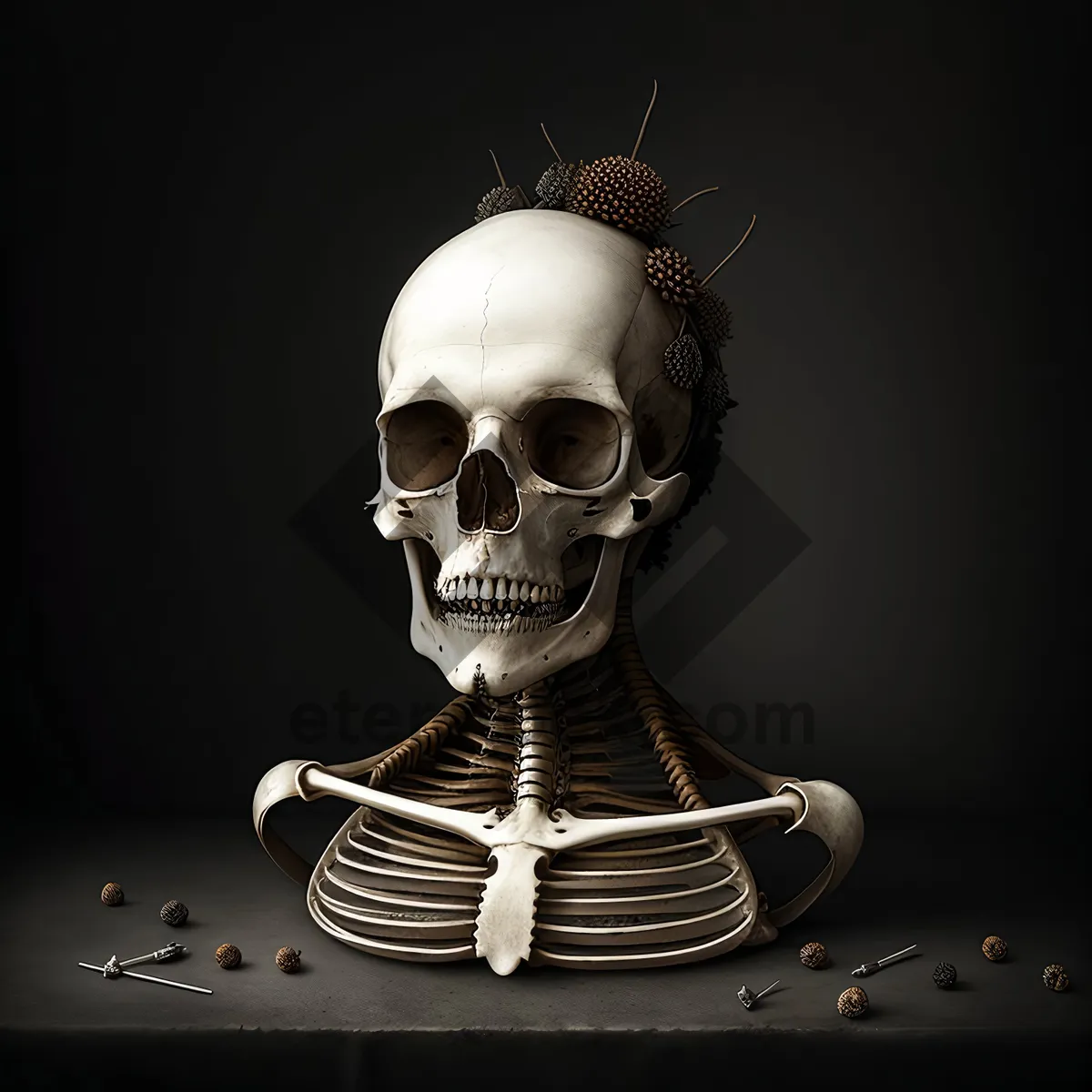 Picture of Frightening Anatomy: Spooky Sculpted Skull in Black