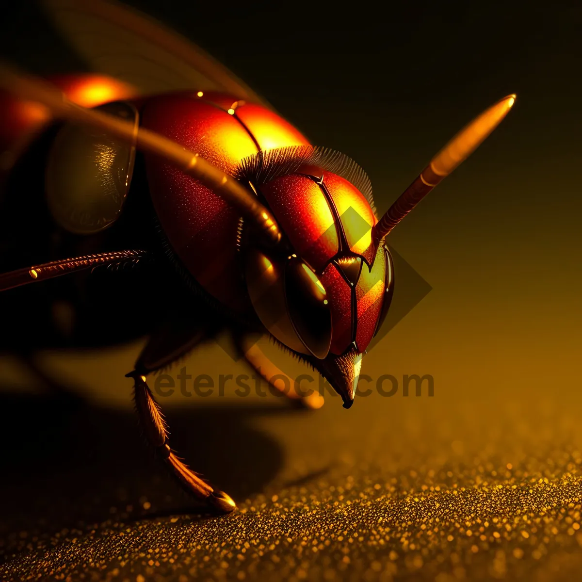 Picture of Vibrant Yellow Insect Closeup on Leaf