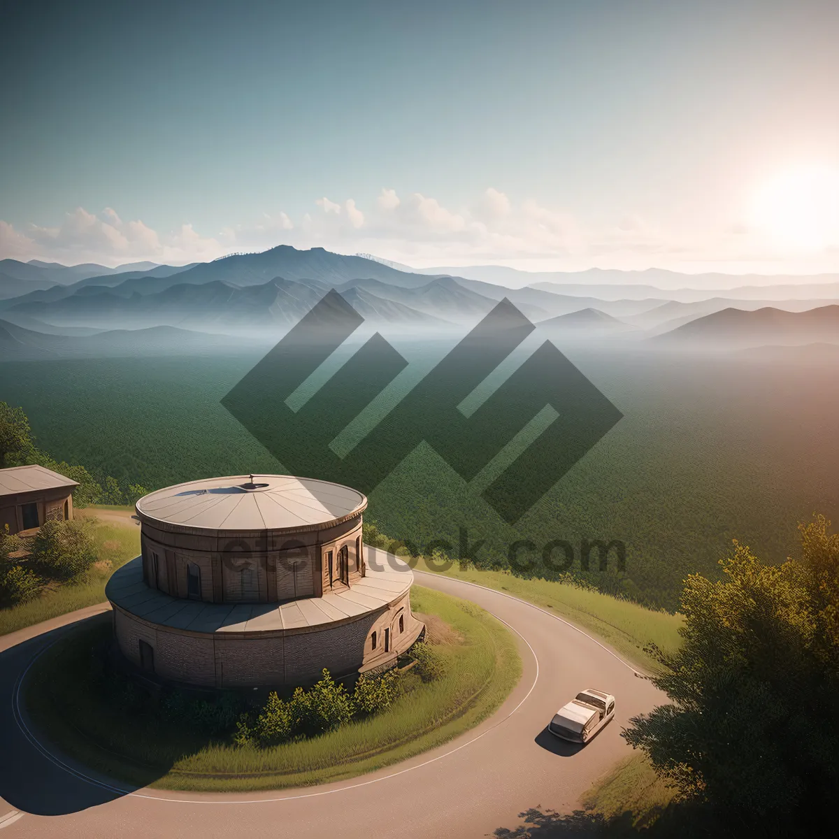 Picture of Idyllic sunset over rolling rural landscape