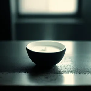 Hot Bowl of Soup with Black Spoon on Table