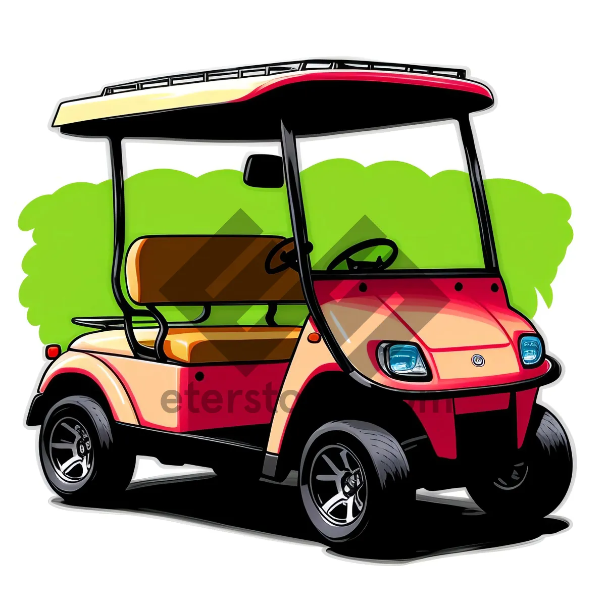 Picture of Golfer in a Cartoon Golf Cart