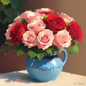 Romantic Pink Rose Bouquet in Vase