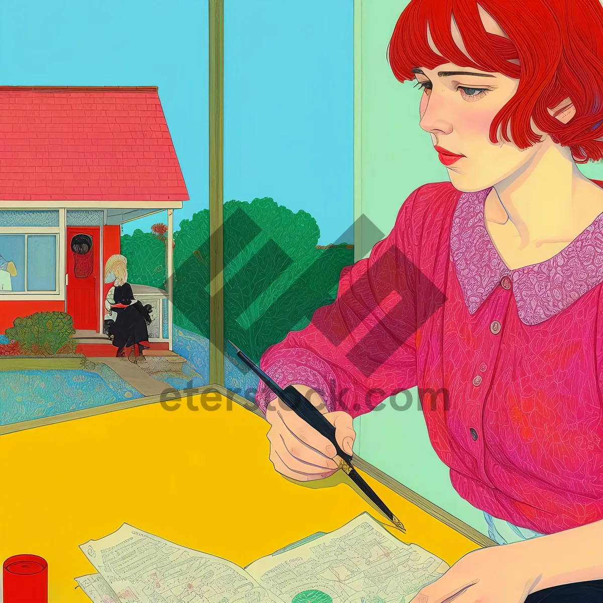 Picture of Smiling businesswoman working on laptop at office desk