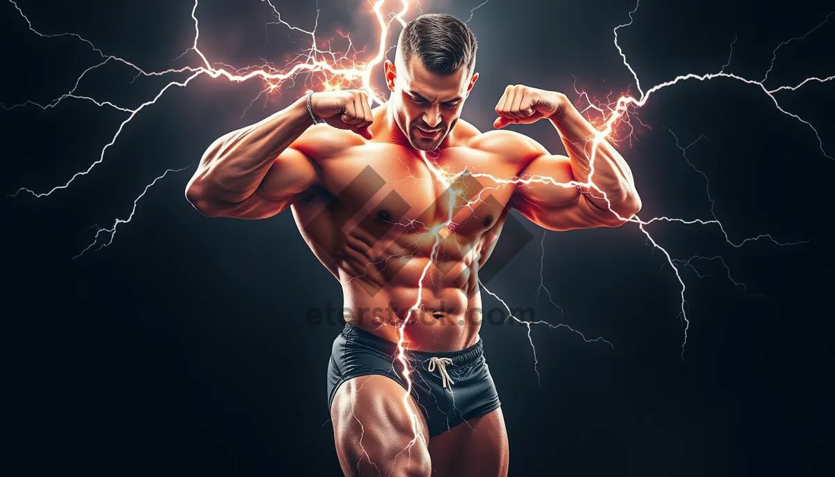 Picture of Muscular man posing in dark studio portrait.