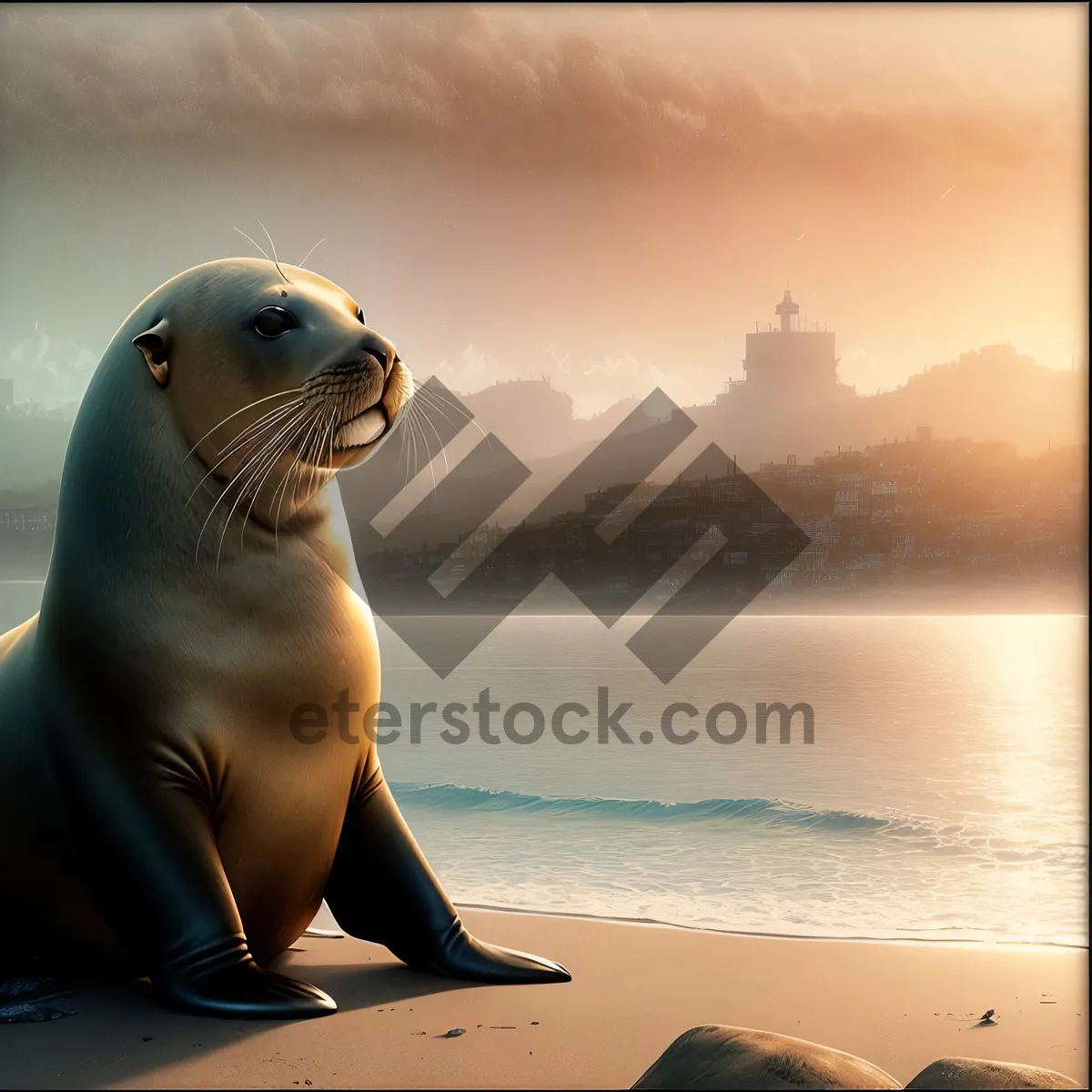 Picture of Playful Sea Lion Rests on Sandy Beach