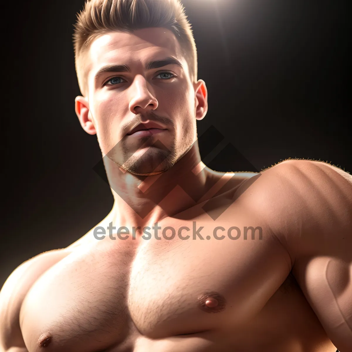 Picture of Muscular Black Male Model Posing Shirtless in Studio