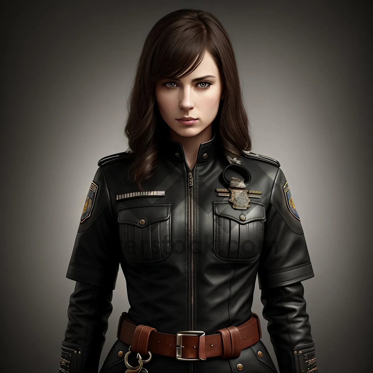 Picture of Attractive lady in black leather jacket posing confidently