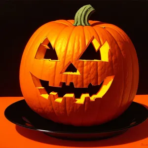 Spooky Jack-O'-Lantern Illuminated with Candle