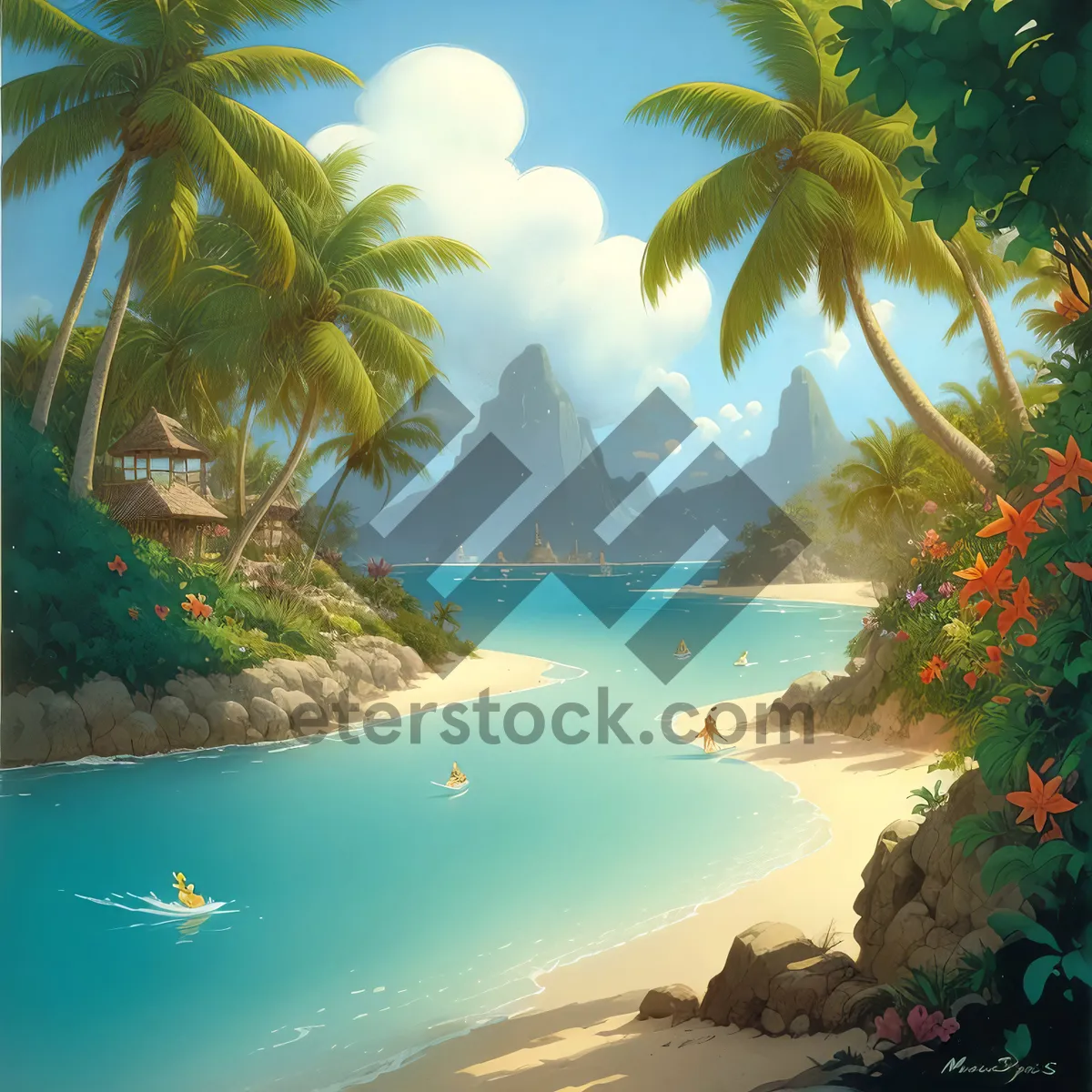 Picture of Serene Tropical Beach Paradise with Palm Trees