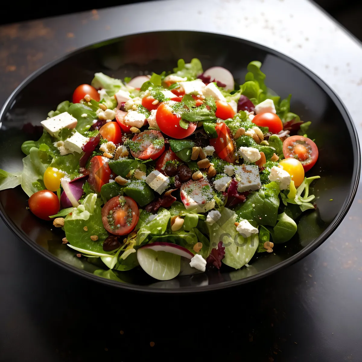 Picture of Delicious vegetable salad with fresh produce and herbs