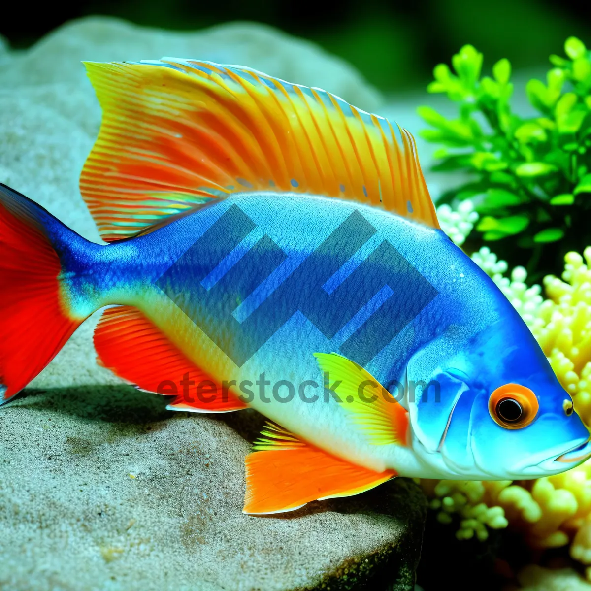 Picture of Colorful Goldfish Swimming in Underwater Aquarium