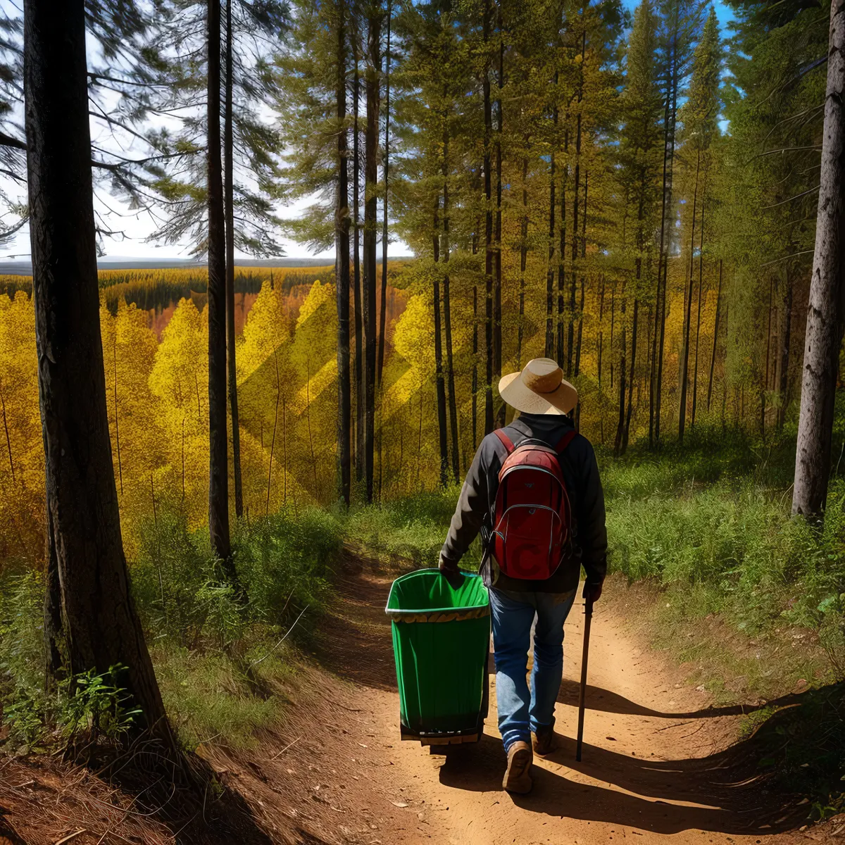 Picture of Forest Hiking Adventure with Handcart in Spring Landscape