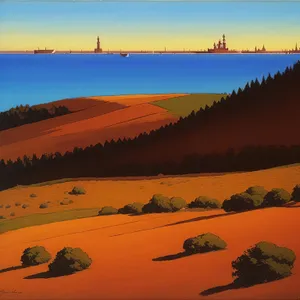 Orange sunset over beach landscape with sea view