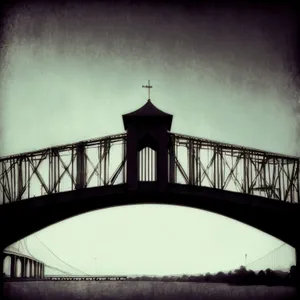 Nightfall over iconic city skyline and suspension bridge