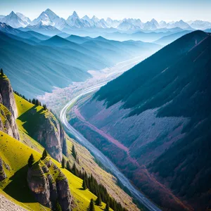 Snow-capped Alpine Peaks in Majestic Mountain Range