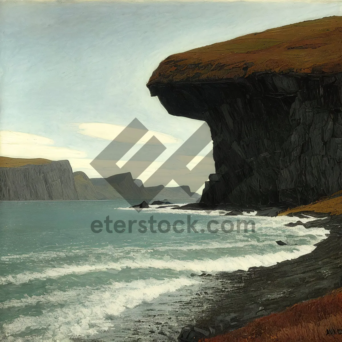 Picture of Seaside Serenity: Majestic Mountains and Azure Waters