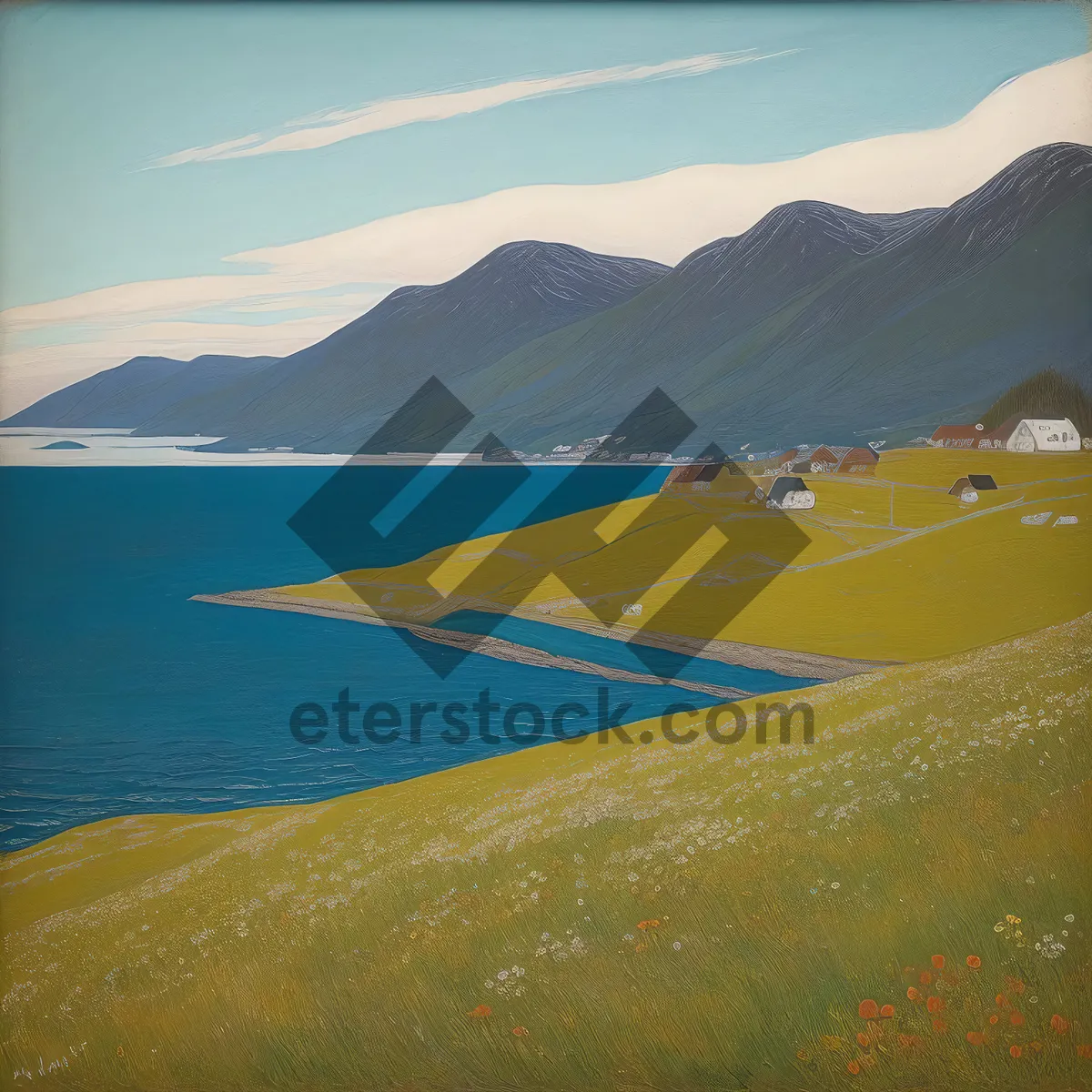 Picture of Scenic beach landscape with sun and clouds