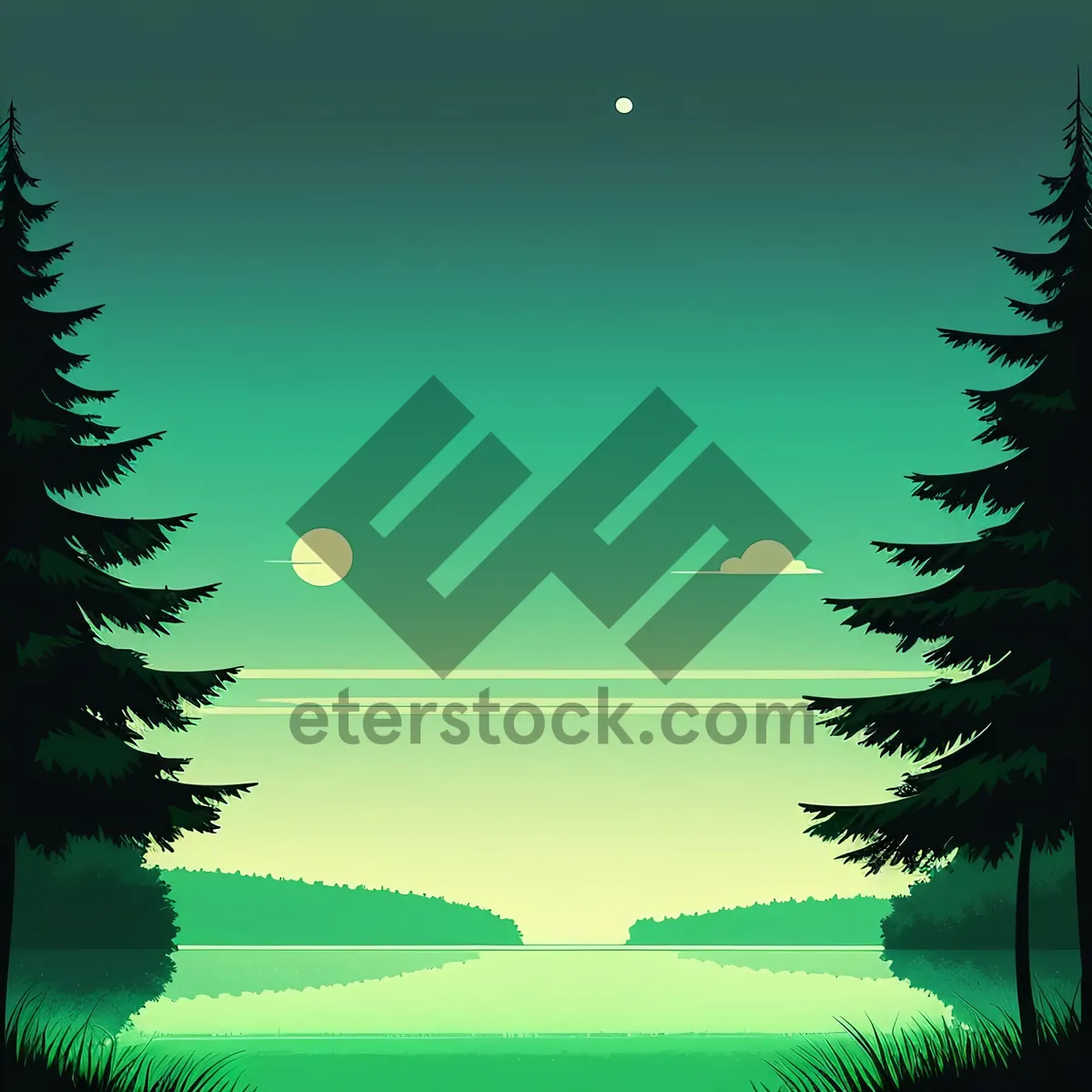 Picture of Fir Tree Seasonal Silhouette: Evergreen Leaf Frame Decoration