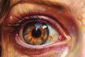 Close-up view of human eye with eyebrow and iris.