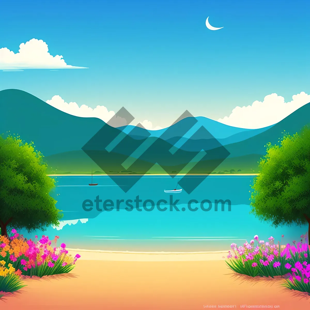 Picture of Scenic Summer Country Landscape with Cactus and Trees