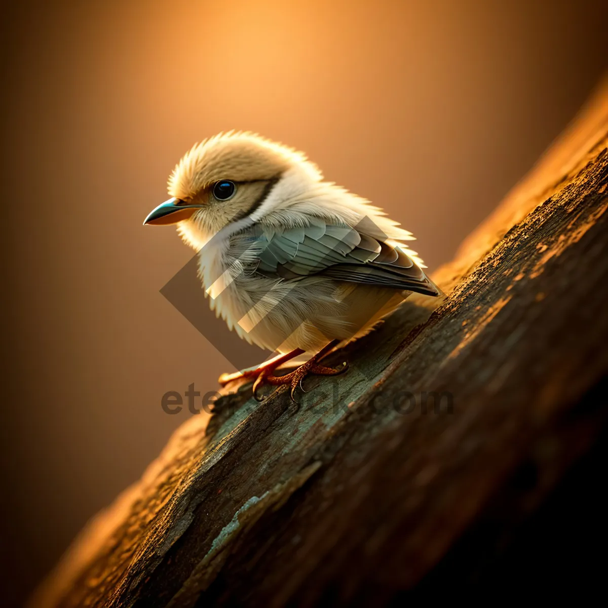 Picture of Sparrow Perched on Tree Branch with Feathery Beak