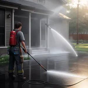 Man using squeegee for sport cleaning.