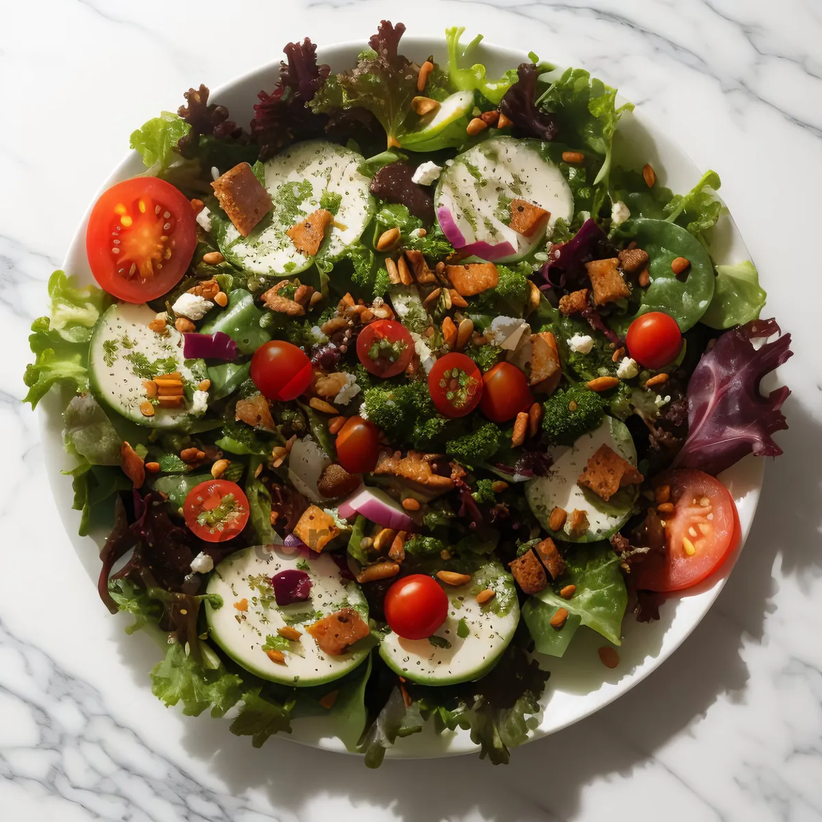 Picture of Fresh Salad Plate with Vegetables and Olive Oil Dressing