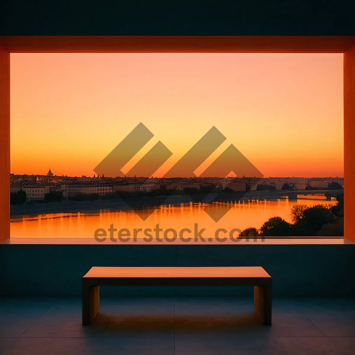 Picture of Sunset over tropical beach with silhouette of palm trees.