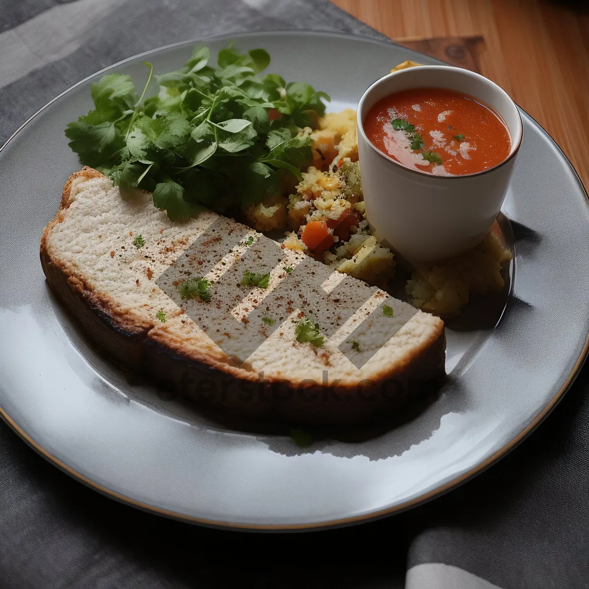 Picture of Delicious grilled chicken salad with fresh vegetables and sauce.